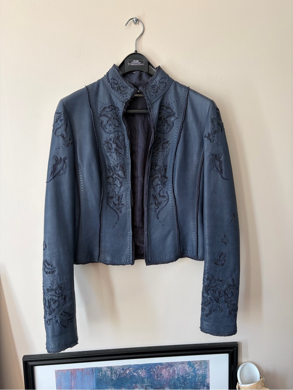 Women's Embroidered Leather Jacket - Navy Élie Tahari